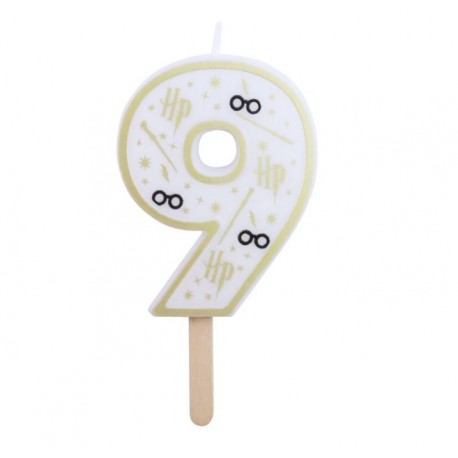 Vela de cumpleaños número 9 (Harry Potter blanco y dorado) 7 cm