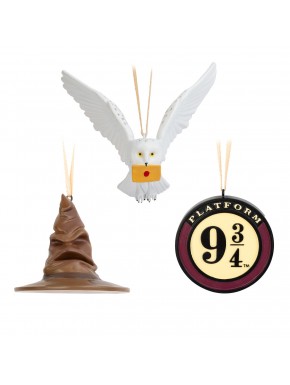 Set De 3 Adornos De Navidad Harry Potter-Sombrero Seleccionador, Anden 9 3/4 Y Hedwig