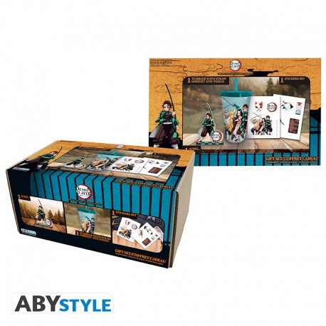Pack Vaso, Figura Y Pegatinas Demon Slayer