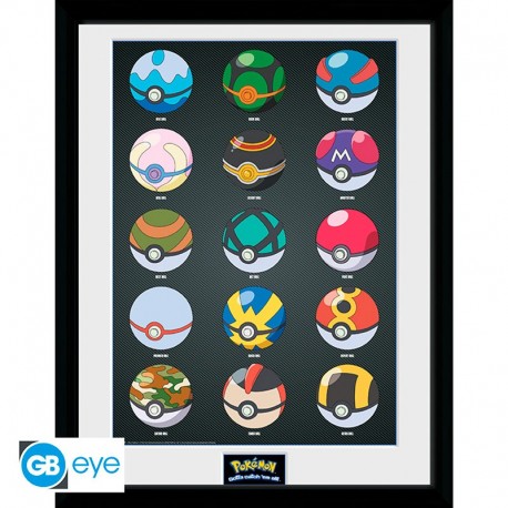 Pokemon Poster Enmarcado Pokeballs 30X40Cm