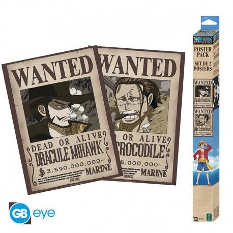 One Piece Set 2 Posters Chibi 52X38 Wanted Mihawk & Crocodile