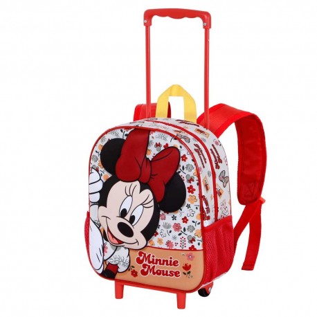 Disney Minnie Mouse Flowered Mochila 3D con Ruedas Pequeña, Rojo