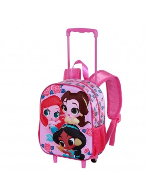 Disney Princesas Flowers Mochila 3D con Ruedas Pequeña, Rosa