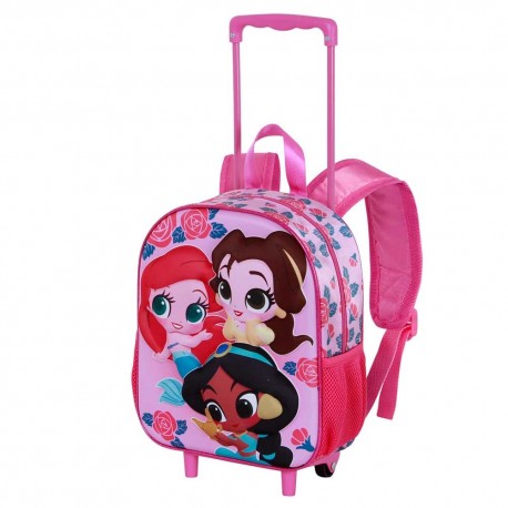 Disney Princesas Flowers Mochila 3D con Ruedas Pequeña, Rosa