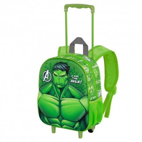 Marvel Hulk Rage Mochila 3D con Ruedas Pequeña, Verde