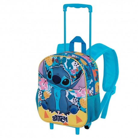 Mochila 3D com rodas Lilo e Stitch turquesa infantil