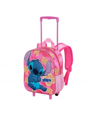 Disney Lilo y Stitch Cute Mochila 3D con Ruedas Pequeña, Rosa