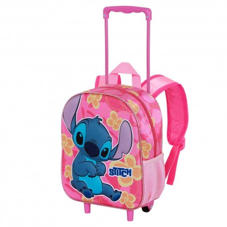 Disney Lilo y Stitch Cute Mochila 3D con Ruedas Pequeña, Rosa