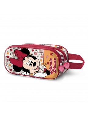 Disney Minnie Mouse Flowered Estuche Portatodo 3D Doble, Rojo