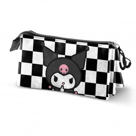 Sanrio Kuromi B and W Estuche Portatodo Triple, Negro