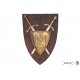 Placa decorativa com brasão e 2 espadas, 28 cm