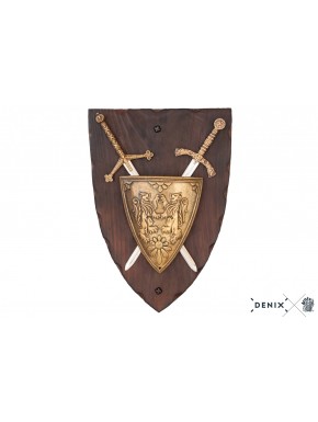 Panoplia con escudo de armas y 2 espadas