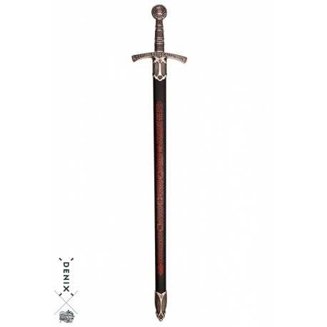 Réplique d'épée médiévale française du XIVe siècle avec inscription latine