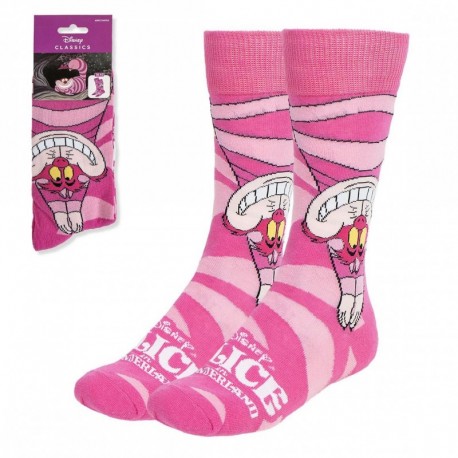 Disney Alice socks with pink Cheshire Cat design