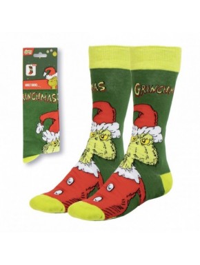 Calcetines verdes de The Grinch con diseño navideño