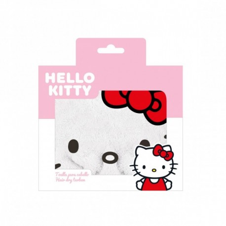 Toalha para cabelo Hello Kitty branca com laço vermelho