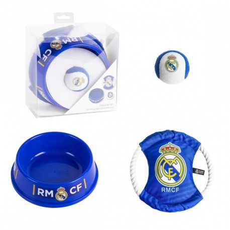 Set de juguetes y comedero para mascotas Real Madrid azul