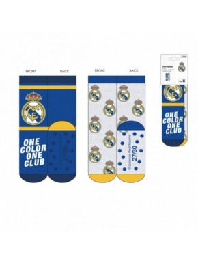 Chaussettes antidérapantes Real Madrid en bleu et gris avec logos