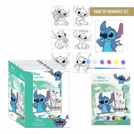 Set with Stitch coloring sheets and paints