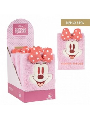 Pink plush Minnie Mouse notebook with red bow