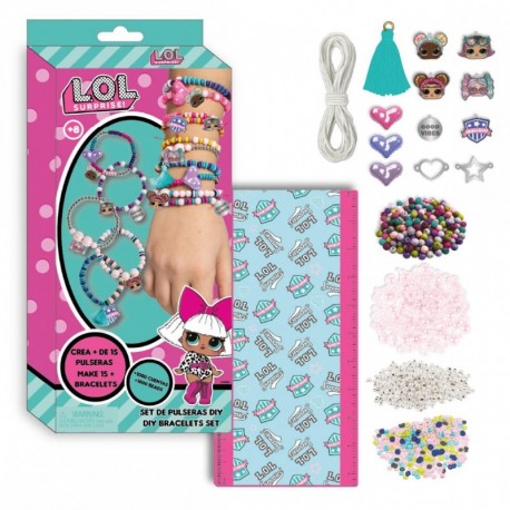 Conjunto de bracelete DIY multicolorido LOL Surprise com contas e acessórios.