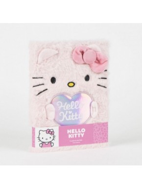 Carnet peluche rose Hello Kitty avec nœud et cœur