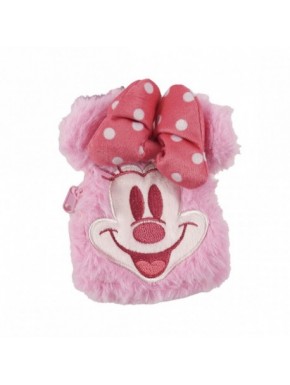 Porte-monnaie en peluche Minnie Mouse rose avec nœud et fermeture