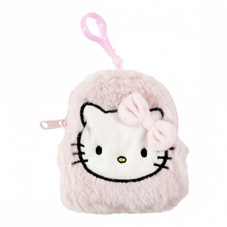 Monedero de peluche rosa Hello Kitty con gancho rosado