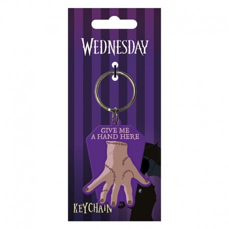 Rubber keychain with hand design and Wednesday text