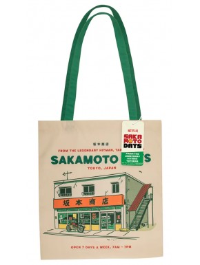 Sakamoto Days tote bag with building design