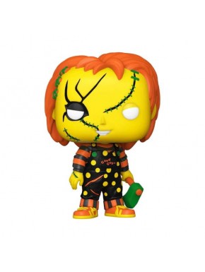 Figura POP de Chucky com cicatrizes e roupa listrada.