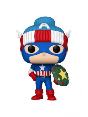 Figura Funko POP Holiday Capitán América con gorro y corona navideña