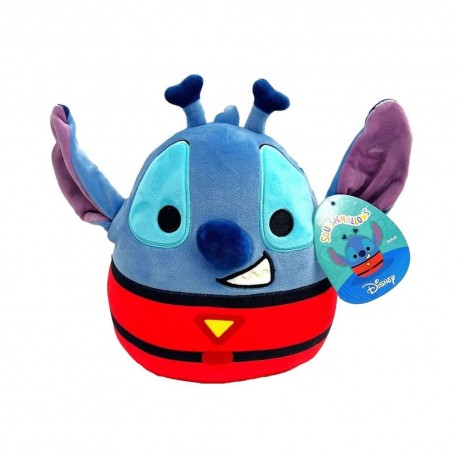 Pelúcia Squishmallows de Stitch em traje de alienígena azul e vermelho com antenas