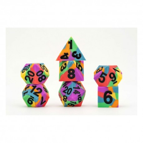 Conjunto de 7 dados Pride Rainbow com cores do arco-íris