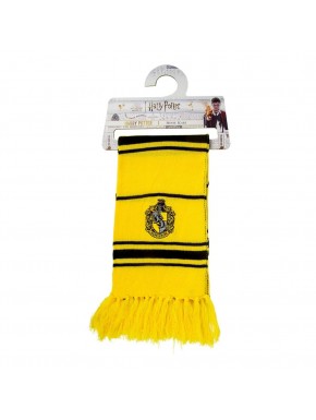 Bufanda amarilla Hufflepuff con rayas negras y escudo de Harry Potter