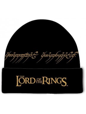 Gorro negro de El Señor de los Anillos con texto dorado