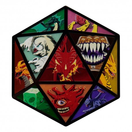 Médaillon D20 Dungeons & Dragons en métal multicolore