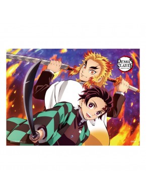 Póster de tela de Tanjiro y Kyojuro de Demon Slayer