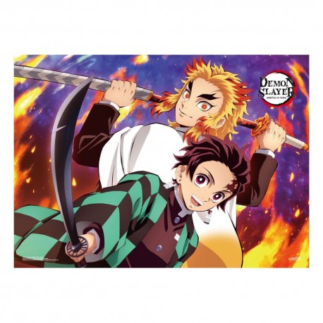 Póster de tela de Tanjiro y Kyojuro de Demon Slayer