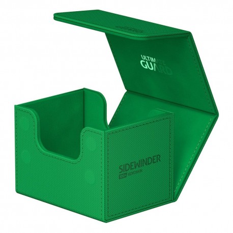 Estuche Sidewinder verde abierto mostrando cartas.