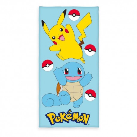 Serviette Pokémon bleue avec Pikachu et Squirtle