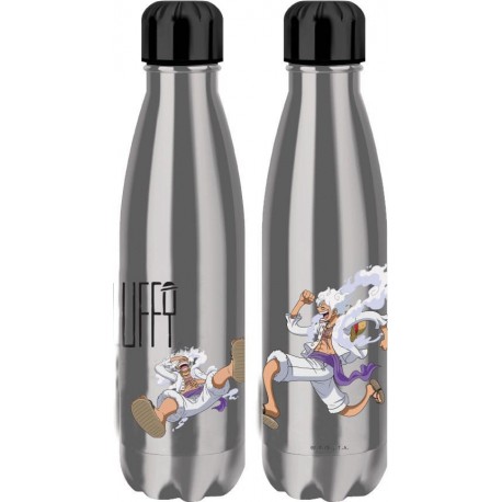 Botella termo plateada de One Piece con Luffy
