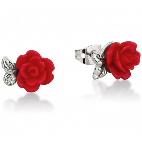 Pendientes oro Blanco La Bella y la Bestia Rosa Encantada Roja