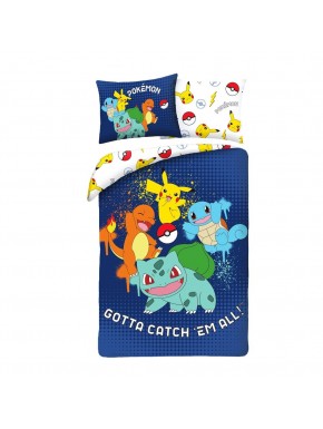 Funda nórdica Pokémon azul con Pikachu y otros personajes