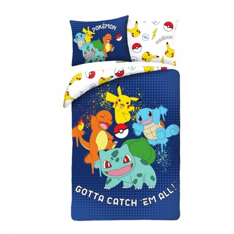 Funda nórdica Pokémon azul con Pikachu y otros personajes