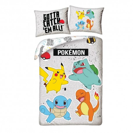 Funda nórdica Pokémon con Pikachu, Bulbasaur, Charmander, Squirtle.