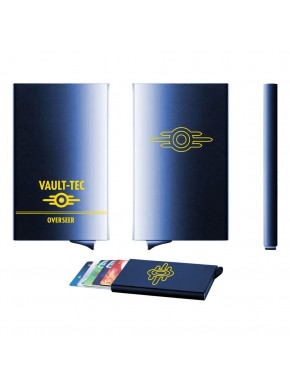 Estuche para tarjetas Fallout Overseer azul con detalles amarillos
