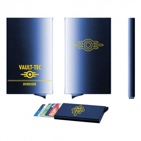 Estuche para tarjetas Fallout Overseer azul con detalles amarillos