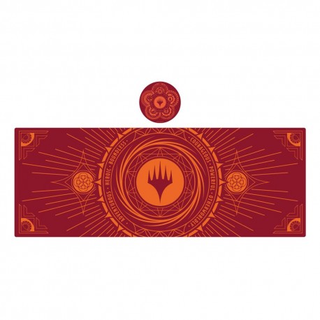 Vade escolar y posavasos Magic the Gathering, diseño rojo y naranja