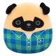 Pelúcia Pug marrom com camisa de flanela verde e azul